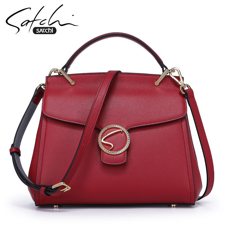 沙驰单肩头层牛皮百搭宴会包