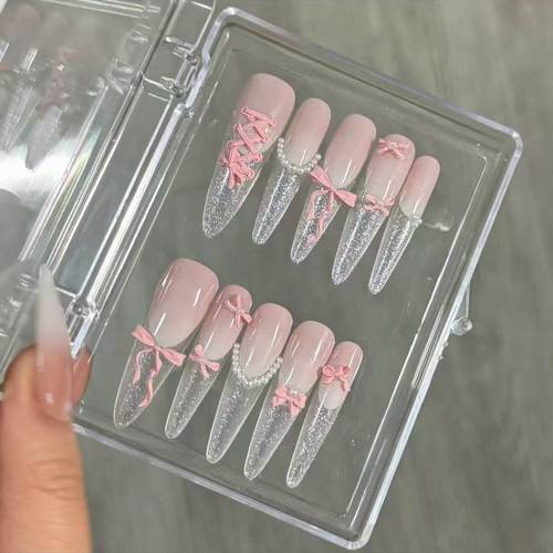 【甜心蝴蝶结】纯手工高端宽蝴蝶结格子显白美甲纯手工穿戴甲成品
