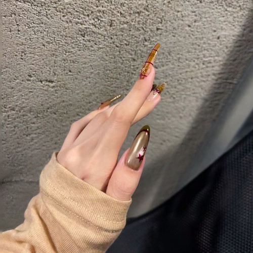 新之愿法式小豹纹手工美甲穿戴甲美拉德氛围感猫眼星星格纹蝴蝶结