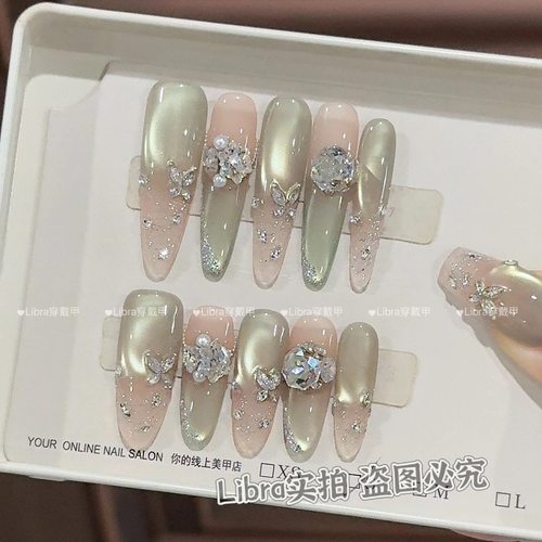 【莫比乌斯】纯手工高定猫眼手工穿戴甲气质美甲百搭仙女款