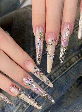 【夏日辣妹】湾湾老师同款彩色拼钻KT穿戴甲夏季高级感爆闪指甲贴