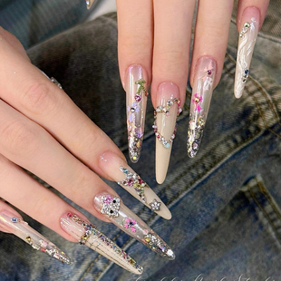 彩色拼钻KT穿戴甲夏季 湾湾老师同款 高级感爆闪指甲贴 夏日辣妹