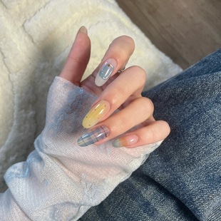 纯手工穿戴甲小众ins韩系小清新淡人格纹显白温柔日常简约美甲贴