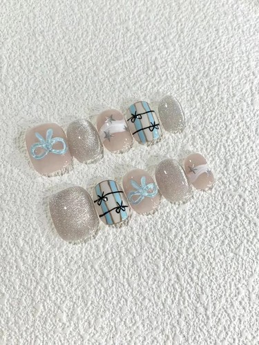 芭蕾韩版新款亮晶晶轻奢立体奶蓝手工制作穿戴甲