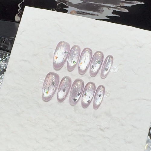 【紫月星河】纯手工穿戴甲显白美甲长款高级定制可拆卸美甲贴片