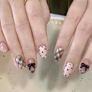 手工甜酷纯手工穿戴猫眼气质黑色蝴蝶结氛围高级贴片显白美甲百搭