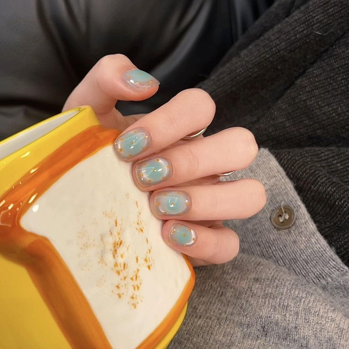 【橘子汽水】腮红波点猫眼纯手工穿戴甲AB款韩系清透ins夏天美甲