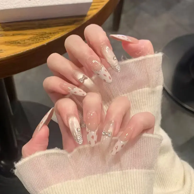 夏季新款小清新穿戴甲手工蝴蝶美甲猫眼法式裸色穿戴甲甲片高级感