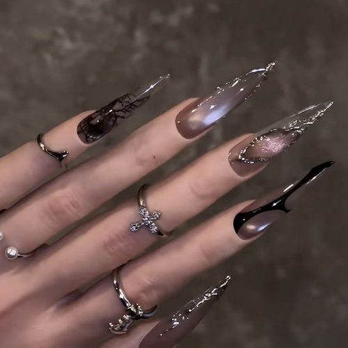 手工辣妹高级纯手工美甲穿戴甲甜酷气质猫眼爆闪暗黑显白欧美