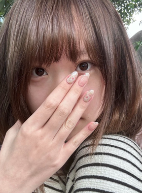【奶油花信】韩系ins温柔碎花法式清透蜜桃粉显白清新手工穿戴甲