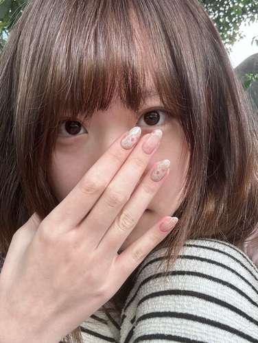 【奶油花信】韩系ins温柔碎花法式清透蜜桃粉显白清新手工穿戴甲