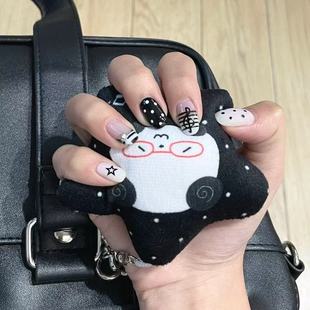 新波点古早风线条美甲学生少女气质ins纯手工穿戴甲热卖 简约