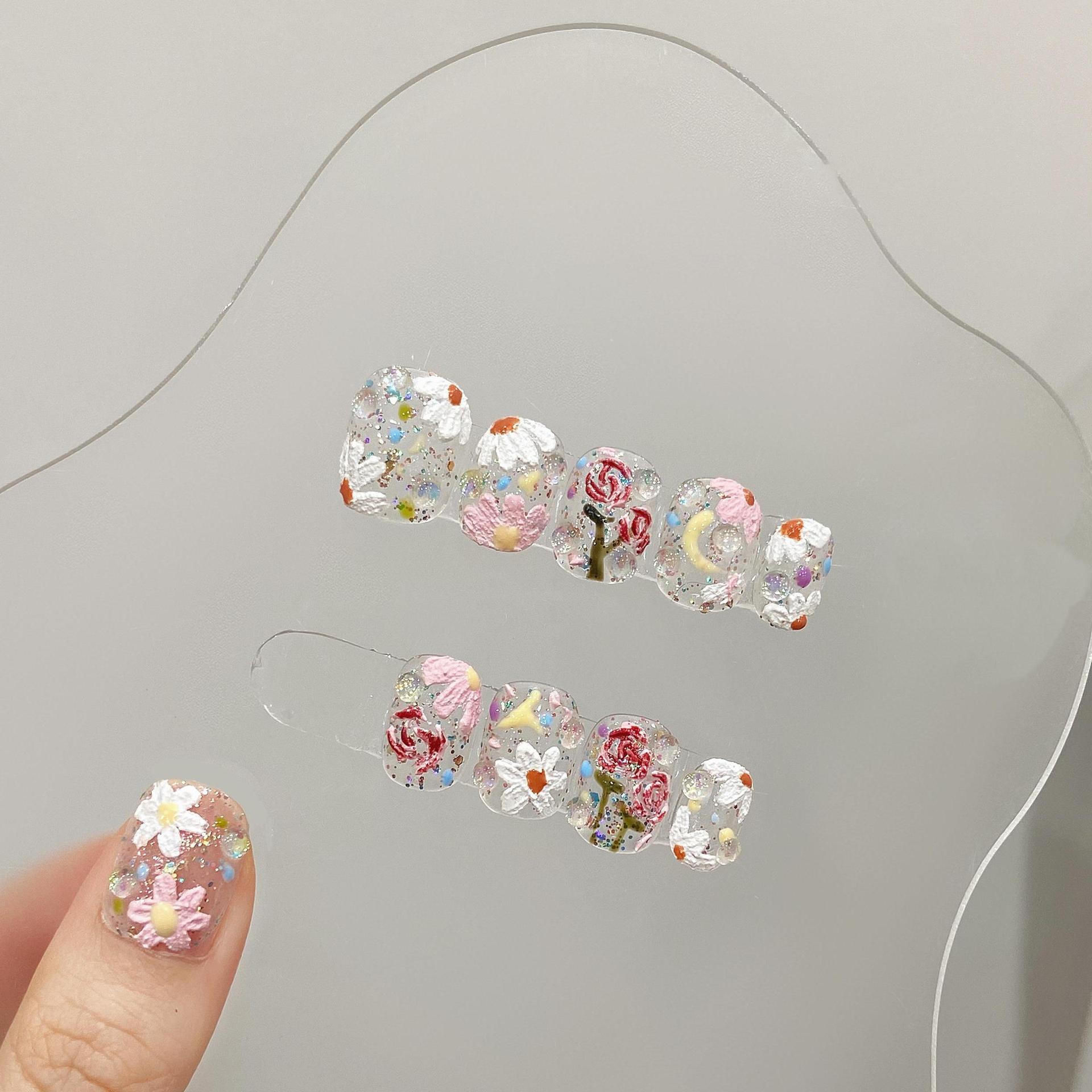 精工手绘春夏花花纯手工穿戴甲片纯欲风可拆卸美甲