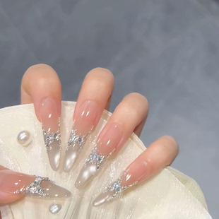 纯手工穿戴气质猫眼可拆卸爆闪高级美甲贴片显白 法式 华丽银河