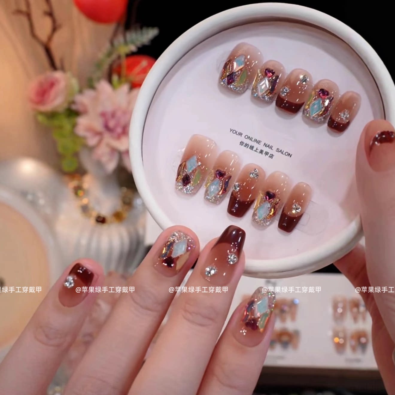 【糖果派对】手工穿戴甲片美拉德钻光疗美甲高级显白穿戴甲纯手作