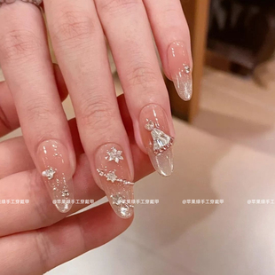 美甲精致小众拼钻手工穿戴甲猫眼气质轻奢成品 圣诞新款 许愿星
