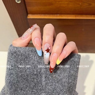 高级显白ins手工穿戴美甲 甜酷法式 2026新款 辣妹星星猫眼爆闪美式
