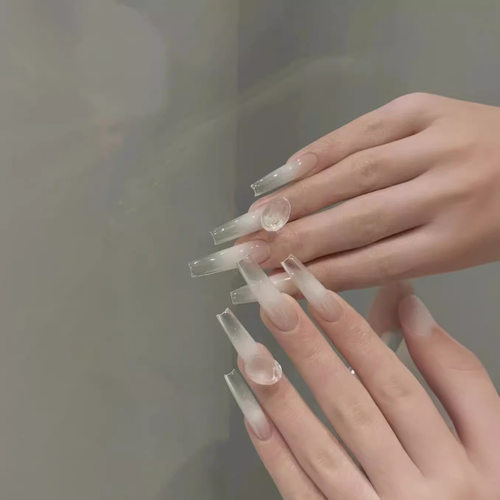 高级破碎感纯手工冰透白月光仙女风手工超仙加长梯穿戴甲成品