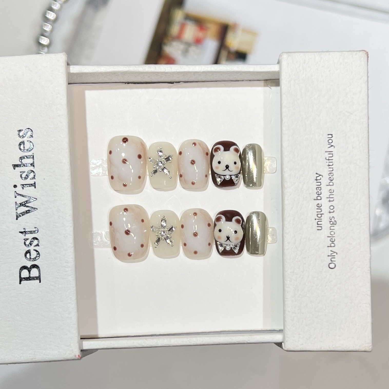 【熊宝乐园】可爱ins美甲捏捏小熊先生锆石钻穿戴甲纯手作