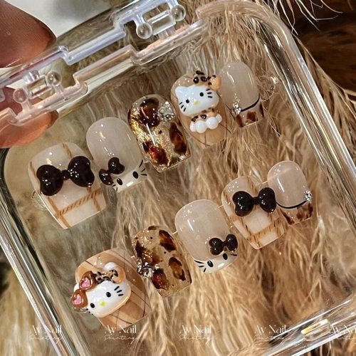 网红爆款卡通凯蒂豹纹美拉得手工穿戴甲