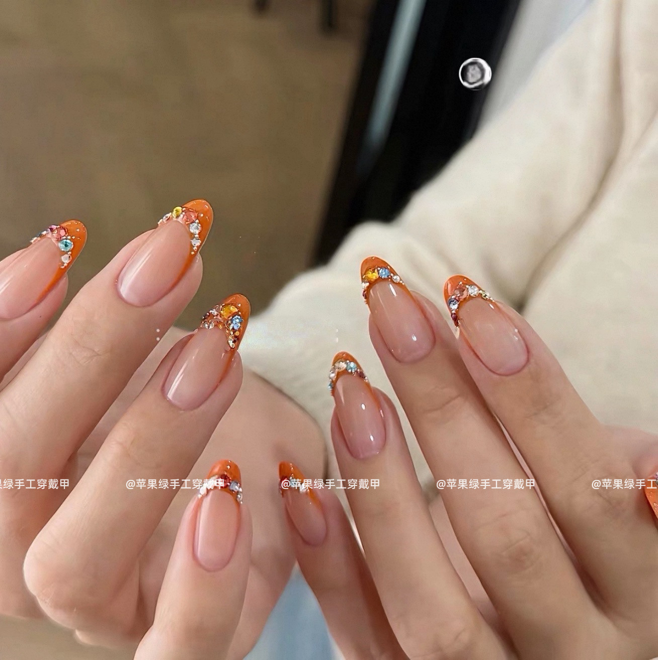 【桔子汽水】新款纯手工穿戴甲甲片甜酷辣妹橙色法式美甲假指甲,彩妆/香水/美妆工具,穿戴甲/甲片,淘宝优惠券,粉丝福利购,淘宝优惠卷
