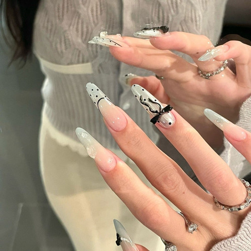 【冰蓝甜心】蓝色渐变波点色蝴蝶结手工穿戴甲