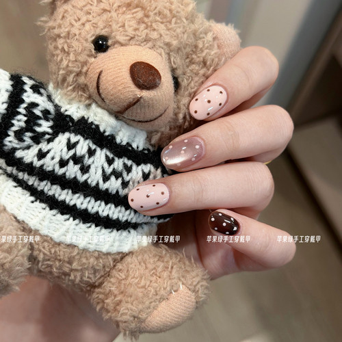 手工穿戴甲春日粉色波点星星猫眼短款温柔高级感显白纯欲美甲贴片 - 封面