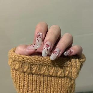 纯手工穿戴甲新款 蝴蝶结猫眼闪钻高级感气质ins小众辣妹学生美甲