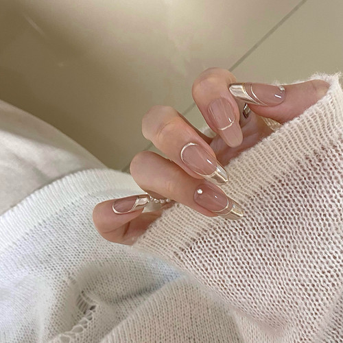 【氛围感的神】裸色自然白开水法式镜面魔镜粉气质高级感穿戴美甲