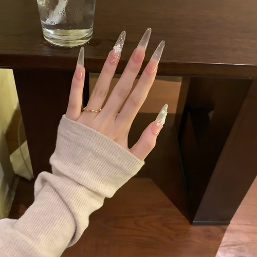 纯手工穿戴甲长款爆闪猫眼气质高级感ins仙气婚甲立体雕花美甲贴