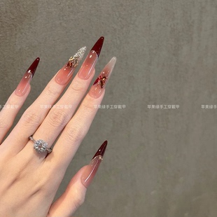 微醺蝴蝶高级猫眼秋冬爆闪气质显白千金纯手工穿戴美甲贴片可拆卸