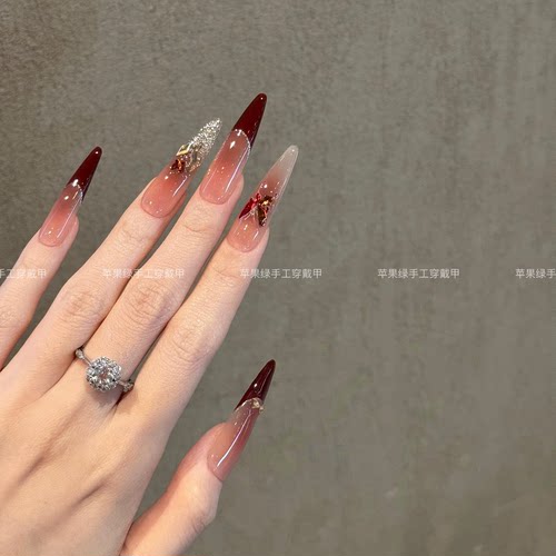 微醺蝴蝶高级猫眼秋冬爆闪气质显白千金纯手工穿戴美甲贴片可拆卸