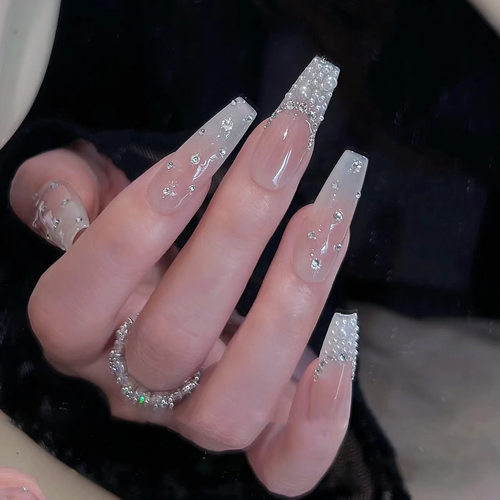 穿戴甲片纯手工裸色腮红美甲漫天星气显白假指甲贴片美甲成品