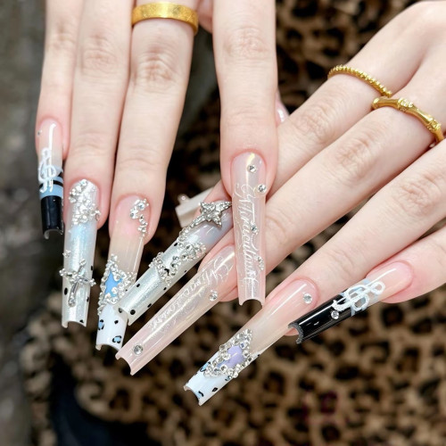 【古早辣妹】辣妹古早风手工穿戴甲波点美甲魔镜粉千禧长款穿戴甲
