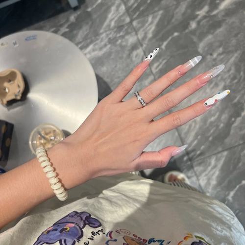 夏天纯手工穿戴甲y2k渐变手绘高级气质ins小众学生辣妹长款美甲