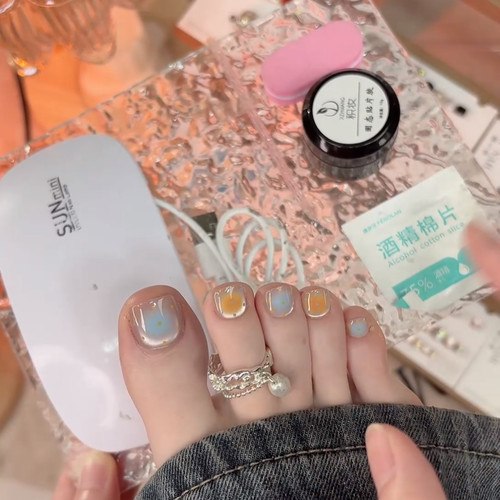 【海盐芝士小饼干】蓝黄搭配鸳鸯甲波点猫眼纯手工穿戴甲美甲贴片