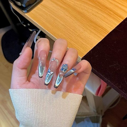 【海棠】k9钻蓝色猫眼ins风纯手工穿戴甲高级感显白美甲贴片指甲