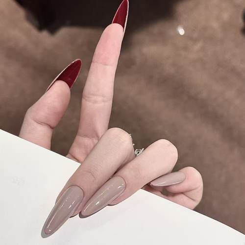 手工穿戴甲CL红底高跟鞋小众ins风网红裸色辣妹甲片高级显白美甲