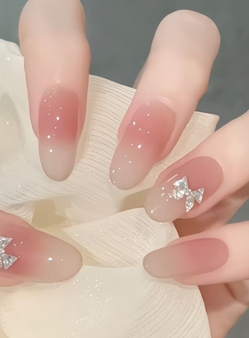 冰透蝴蝶新款纯手工美甲穿戴甲显白腮红渐变蝴蝶高级美甲贴片猫眼