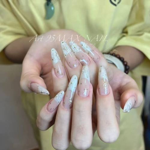 手工穿戴甲贝母星芒法式螺纹胶美甲Ins高级感氛围感气质显白婚甲