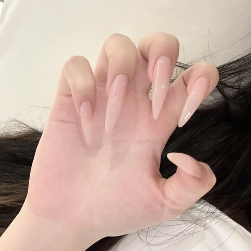 超长纯手工穿戴甲裸色春夏显白指甲高级贴片ins气质成品甄嬛美甲