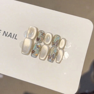 薄荷爆款 猫眼光疗美甲贴片纯手工穿戴甲手工甲片美甲成品