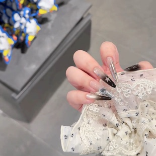 镂空星星彩钻甜酷y2k美甲渐变ins猫眼半手工穿戴甲中长款 气质高