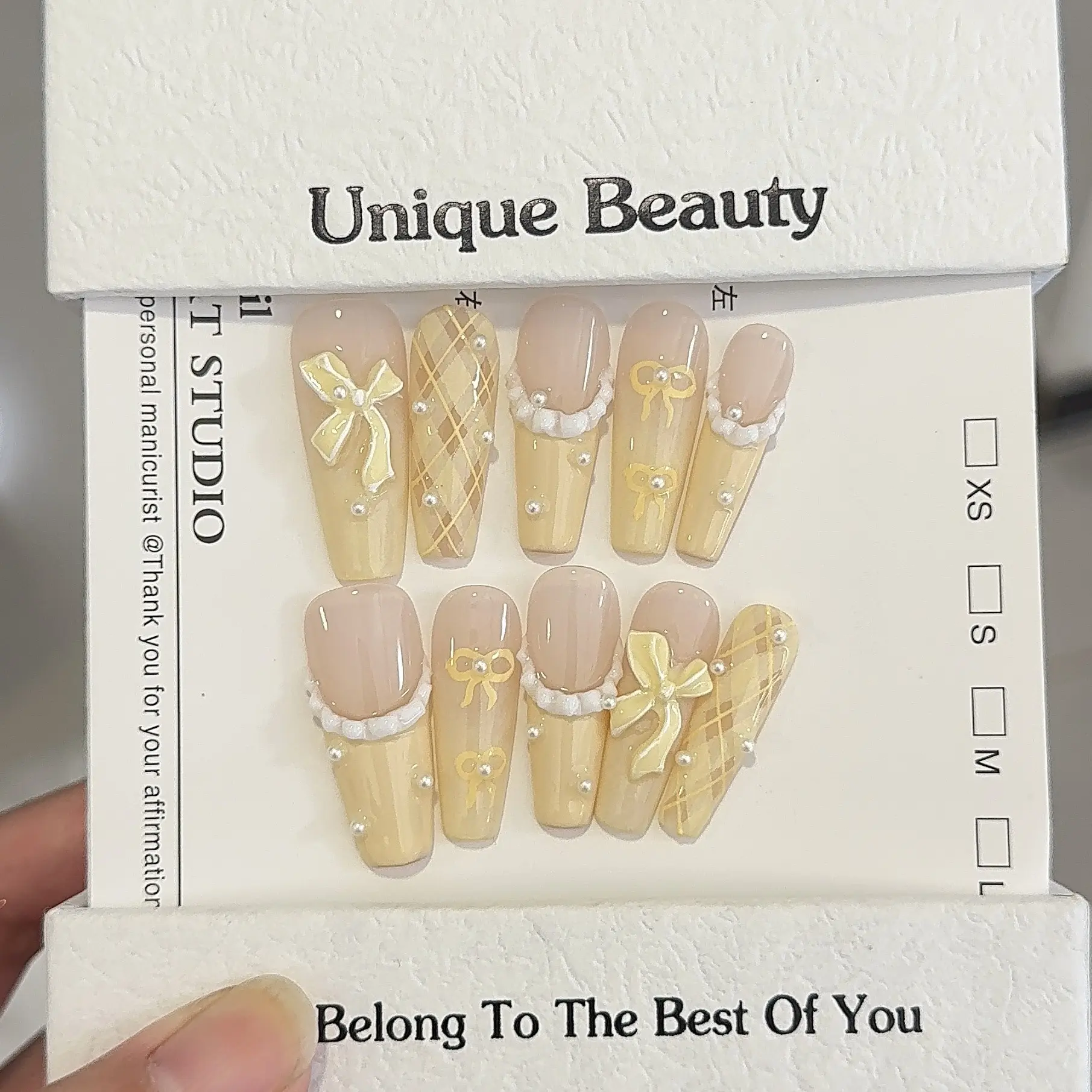 手工捏捏甲片纯手工春季显白清新法式捏捏裙摆立体美甲蝴蝶结手绘