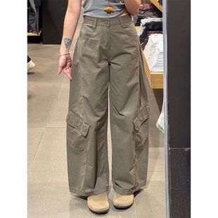 裤 多口袋休闲弯刀裤 女2025秋季 高腰显瘦宽松美式 新款 绿色阔腿工装