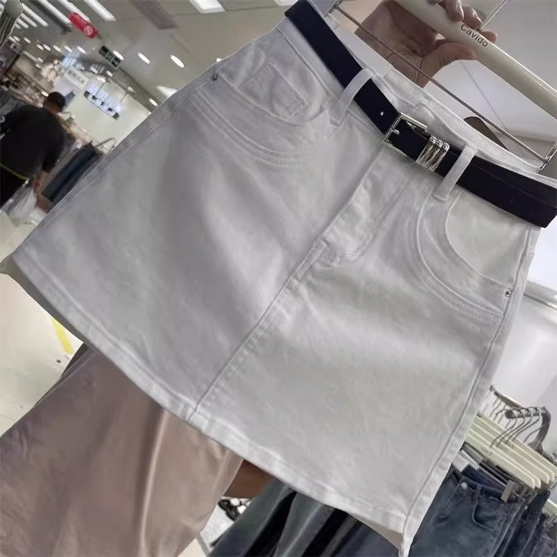 白色牛仔短裙2025年夏季新款高腰水洗百搭显瘦弹力紧身A字包臀裙