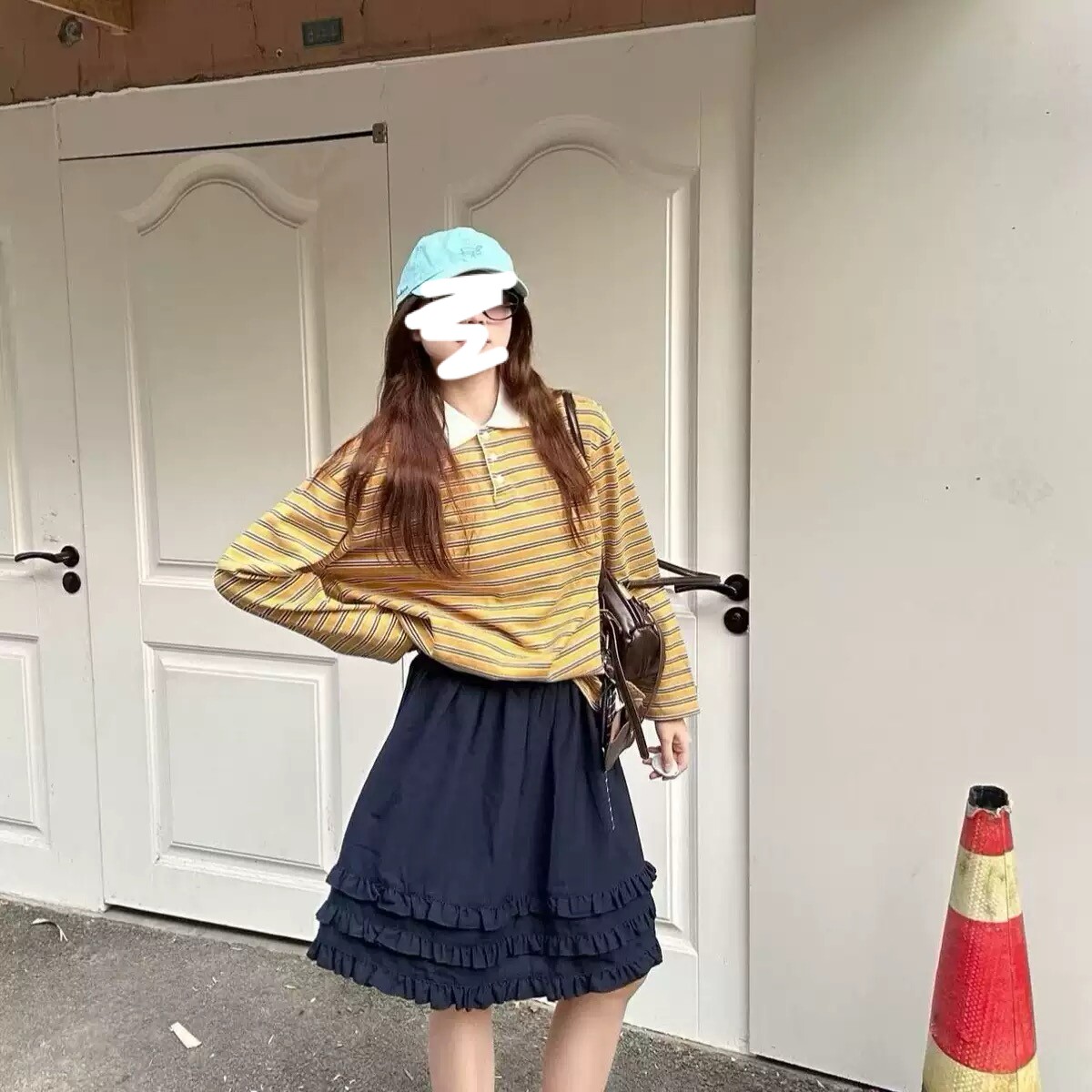藏青韩系甜美半身裙女2026夏季新