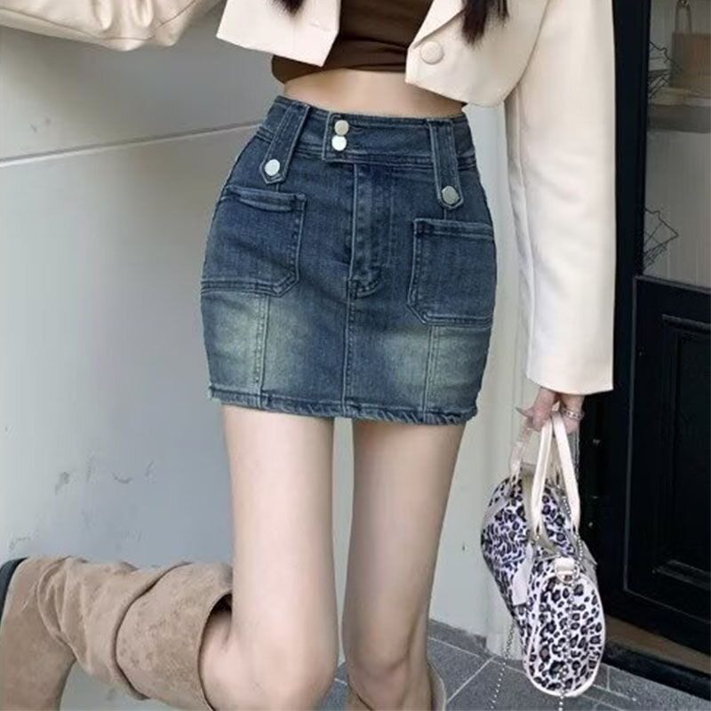美式复古收腰牛仔短裙女款夏季