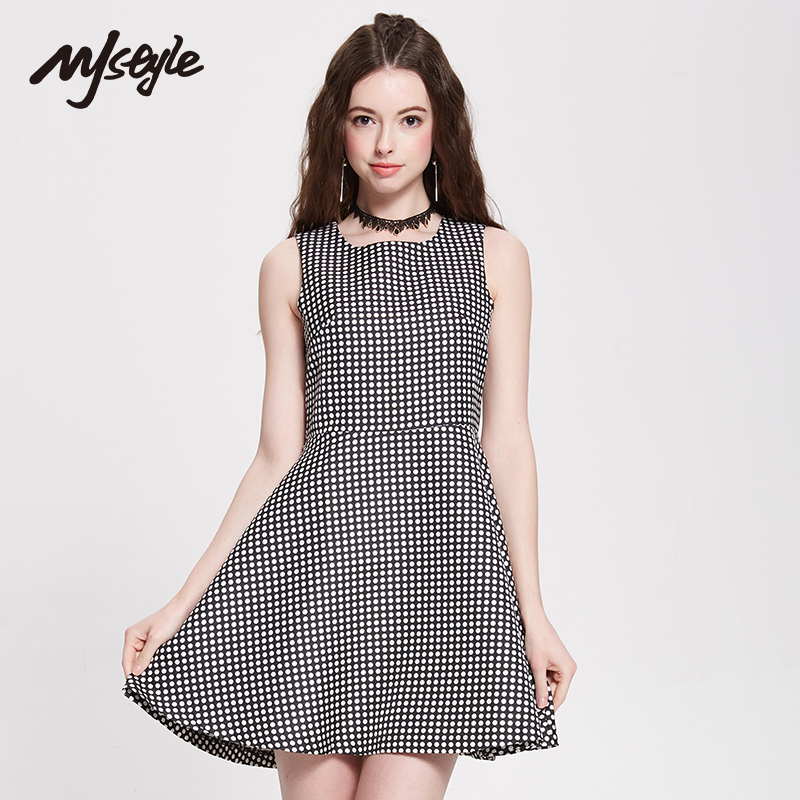 MJstyle TOPFEELING女装日韩风圆领无袖格子连衣裙-517060002