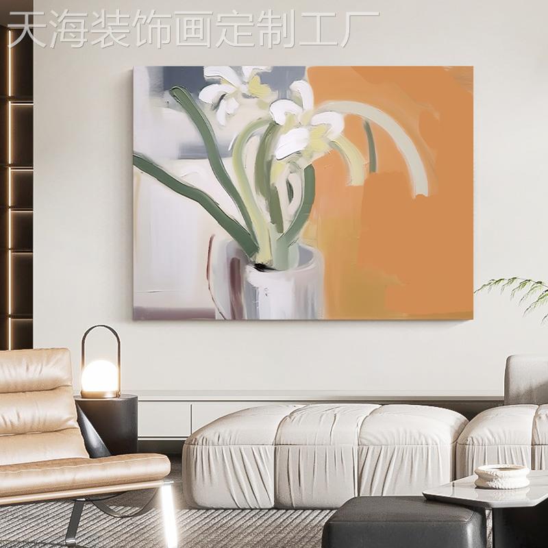 网红发.纯手客绘油画画《心花放》厅装饰画沙背景怒墙挂花卉纯手图片